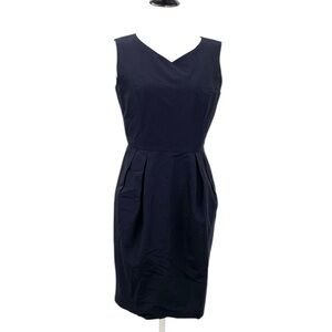 M-Premier Dress Womens 38 Navy Blue Career Cocktail Bubble Hem Sleeveless V-Neck
